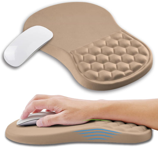 Ergonomic Mouse Pad Wrist Support with Memory Foam Massage Bulge, Carpal Tunnel Pain Relief Mousepad Wrist Rest for Mouse(12x8 inch, Sand Color)