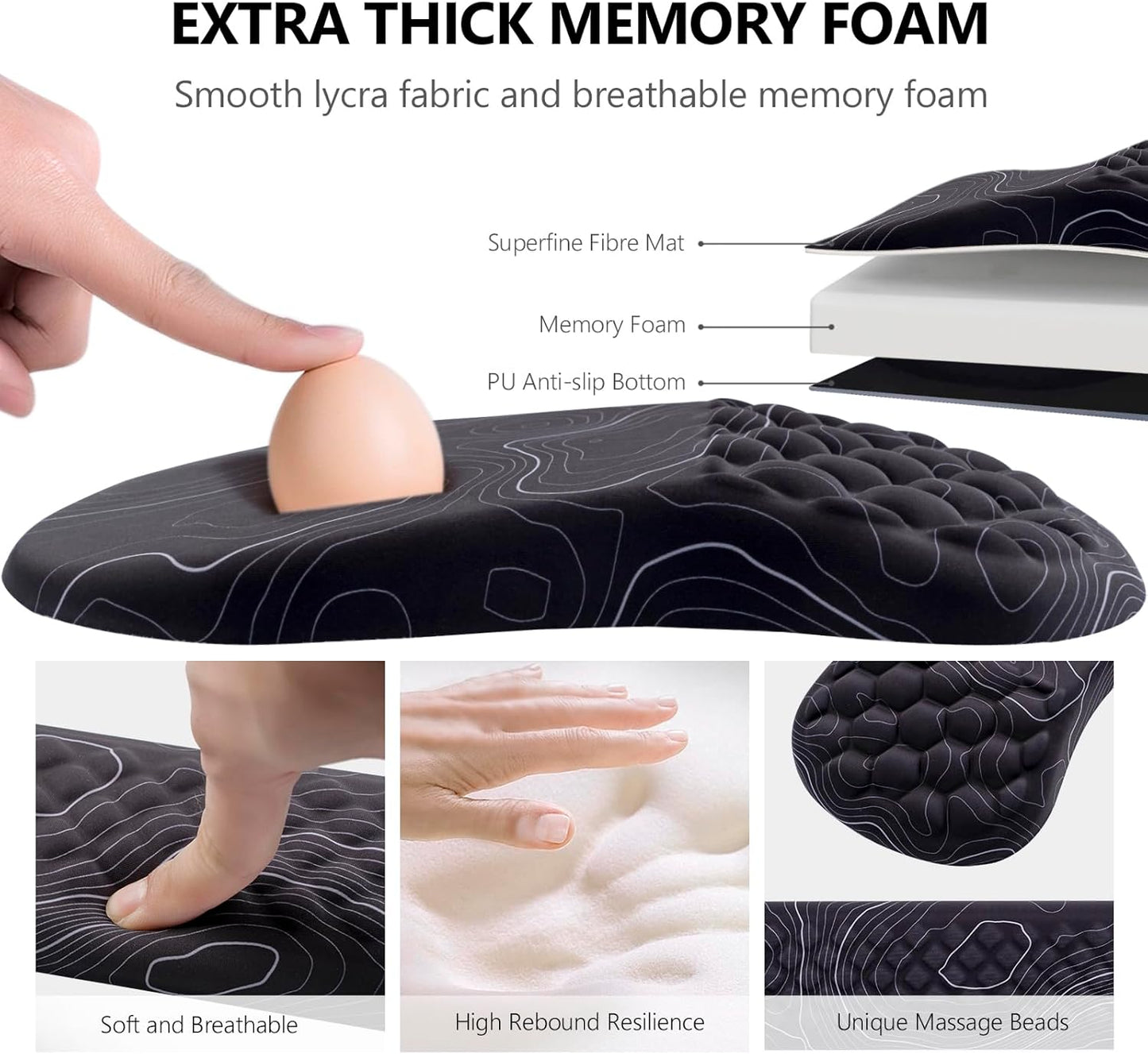 Mouse Pad Wrist Support, Laokiiy 2 in1 Keyboard Wrist Rest+ Ergonomic Mouse Pad, Non-Slip Wrist Rest for Computer Keyboard, Made Easy Typing & Relieve Wrist Pain(Black White)