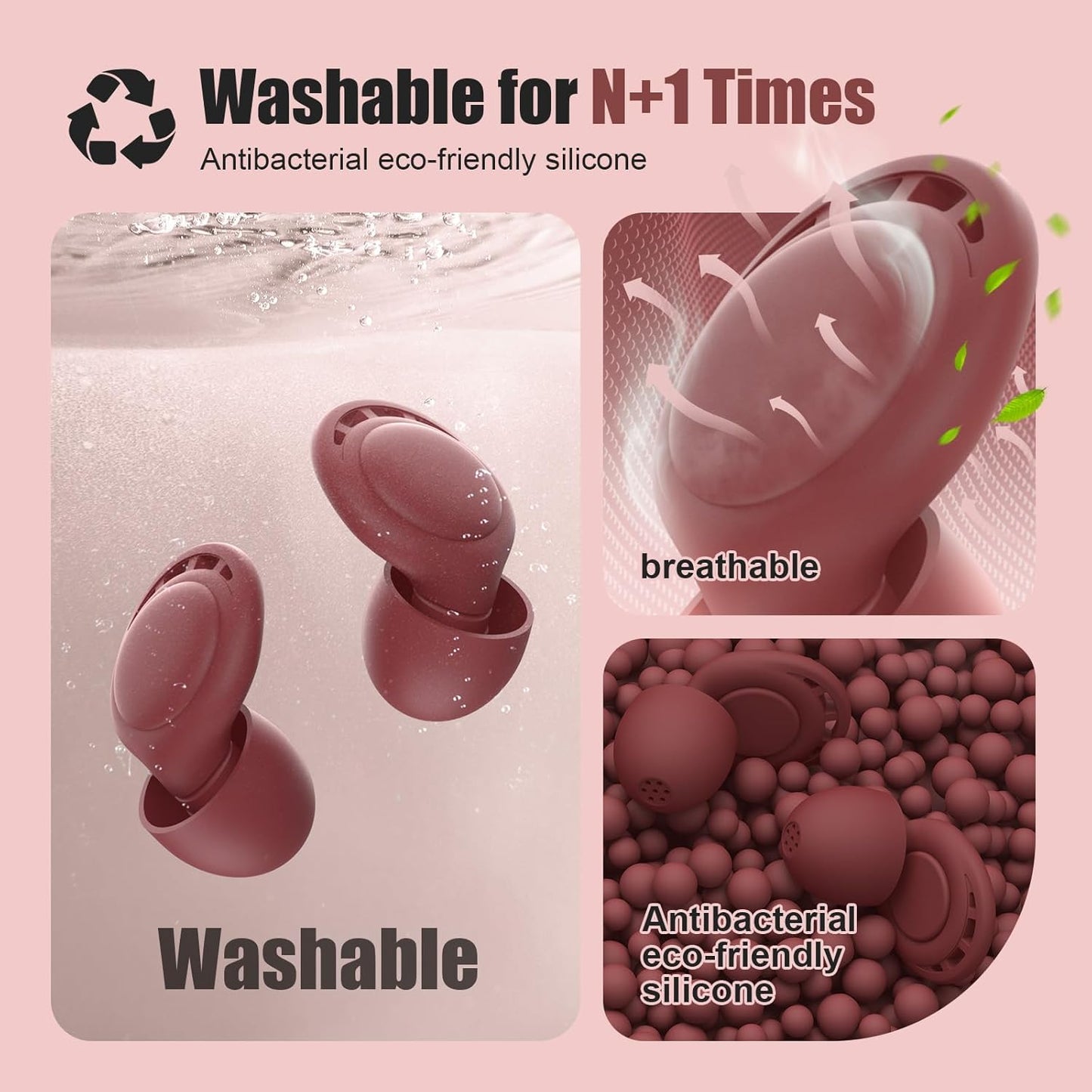 Ear Plugs for Sleeping Noise Reduction, Beinkap Reusable Earplugs Hearing Protection for Focus, Study, Work – 6 Pair Eartips in S/M/L – Flexible Silicone Soft – 35dB Noise Cancelling - Red