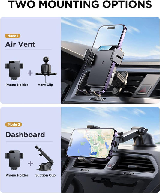 JOYROOM Wireless Car Charger,15W Qi Fast Charging Car Charger Phone Holder Mount, Auto-Clamping Alignment Windshield Dashboard Air Vent Cell Phone Holder for iPhone 16 Pro Max/15 Pro,Samsung S24/S23