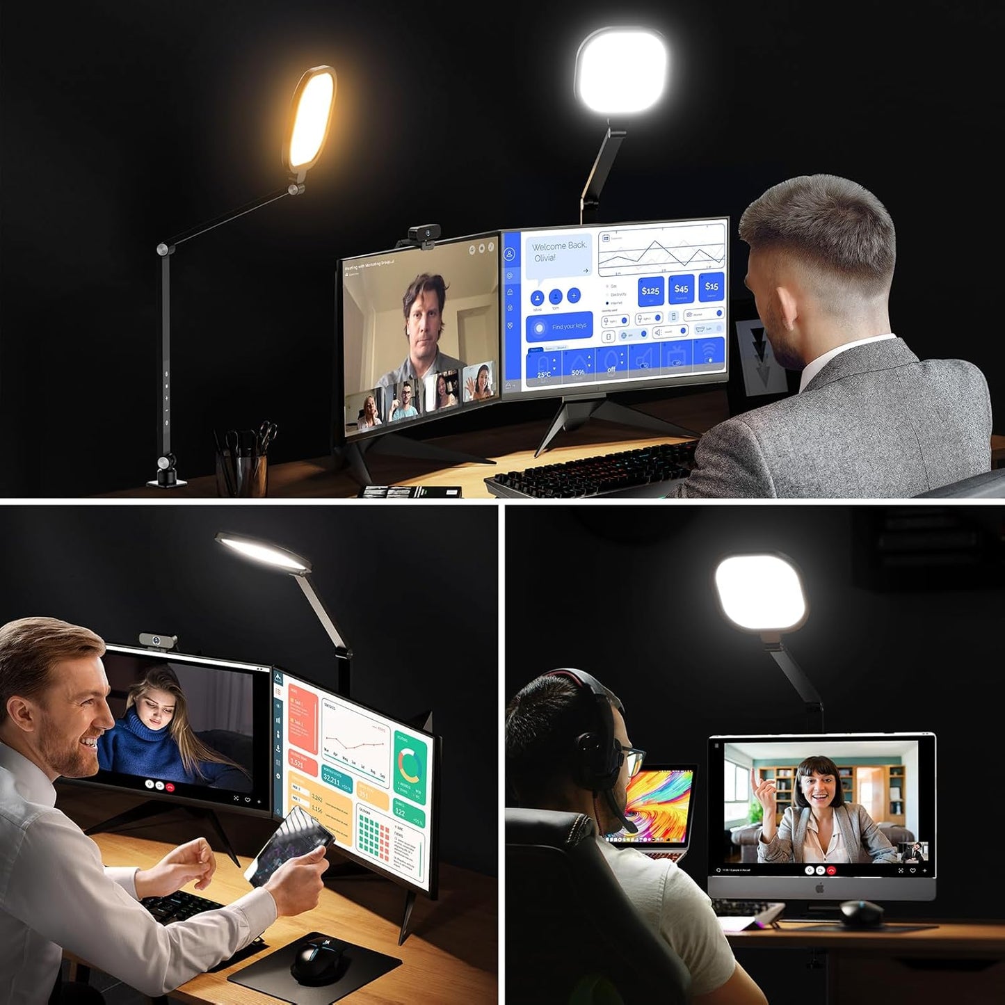 Desk Zoom Meeting Light for Video Conference, Computer Lights with Clamp for Video Call, Eye-Caring Side-Emitting Tech with Adj. Brightness, Color Temp, Memory & Timing Func