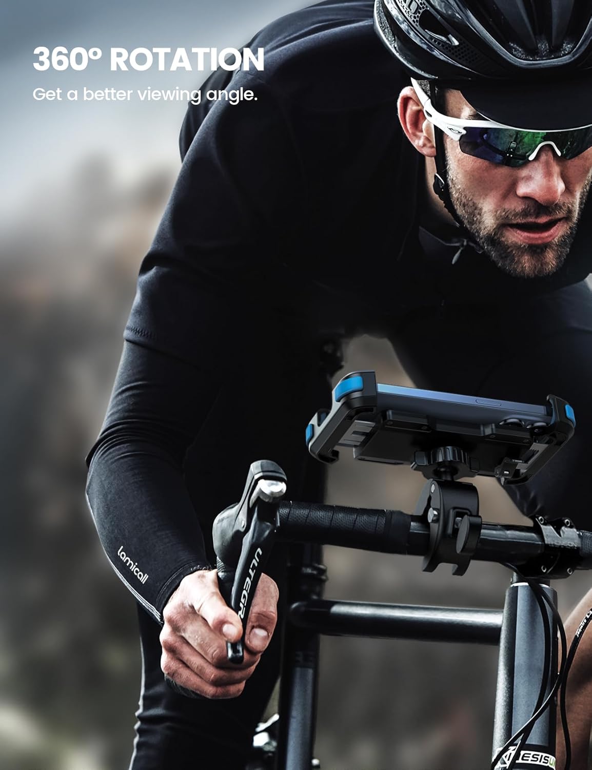 Lamicall Motorcycle Bike Phone Mount - Upgrade Quick Install Handlebar Holder Clip for Bicycle Scooter, Cell Phone Clamp for iPhone 15 14 13 Pro Max, Galaxy S24 and More 4.7-6.8" Phone, Blue