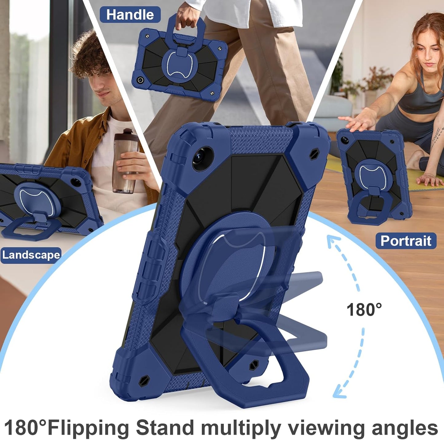 for Galaxy Tab A9 Plus Case 11 Inch, Rugged Case for Samsung Galaxy A9+ Tablet with Screen Protector 360 Rotating Stand Shoulder Strap Pen Holder, 2023 Model(SM-X210/X216/218), Navy Black