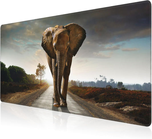 Mouse Pad, Large Walking Elephant Desk Mat, Extended Non-Slip Gaming Keyboard Mousepad Desk Pad, Thick Stitched Edges Waterproof Mouse Mat 31.5"x15.7" (Beautiful Natural Landscape)