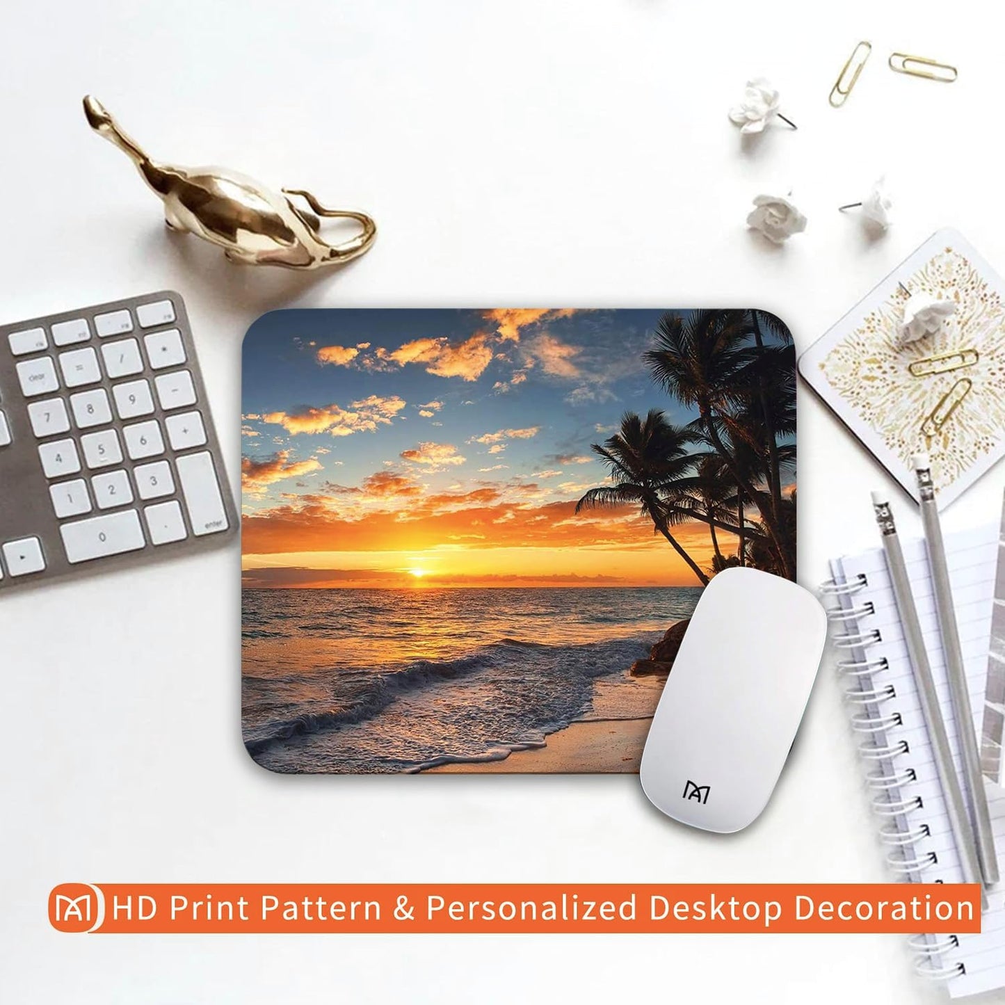 Square Mouse Pad Beach Sunset, Personalized Premium-Textured Custom Mouse Mat Design, Washable Mousepad Cloth, Non-Slip Rubber Base Computer Mouse Pads for Wireless Mouse
