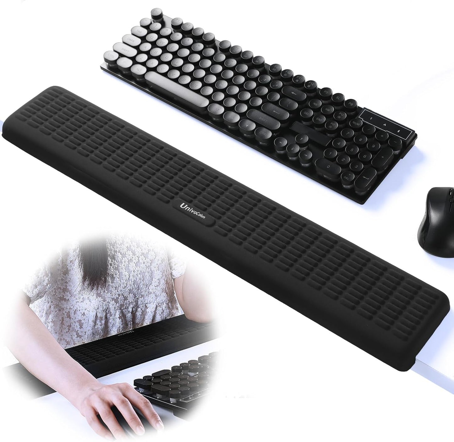 UnivoColors PostureUp L-Shaped Desk Long Wrist Rest Elbow, Non-Slip, Memory Foam, Desk Edge Support, Ergonomic Design for Long-Hour Work (23.6 * 3.9 inch One-Piece Design,Black)