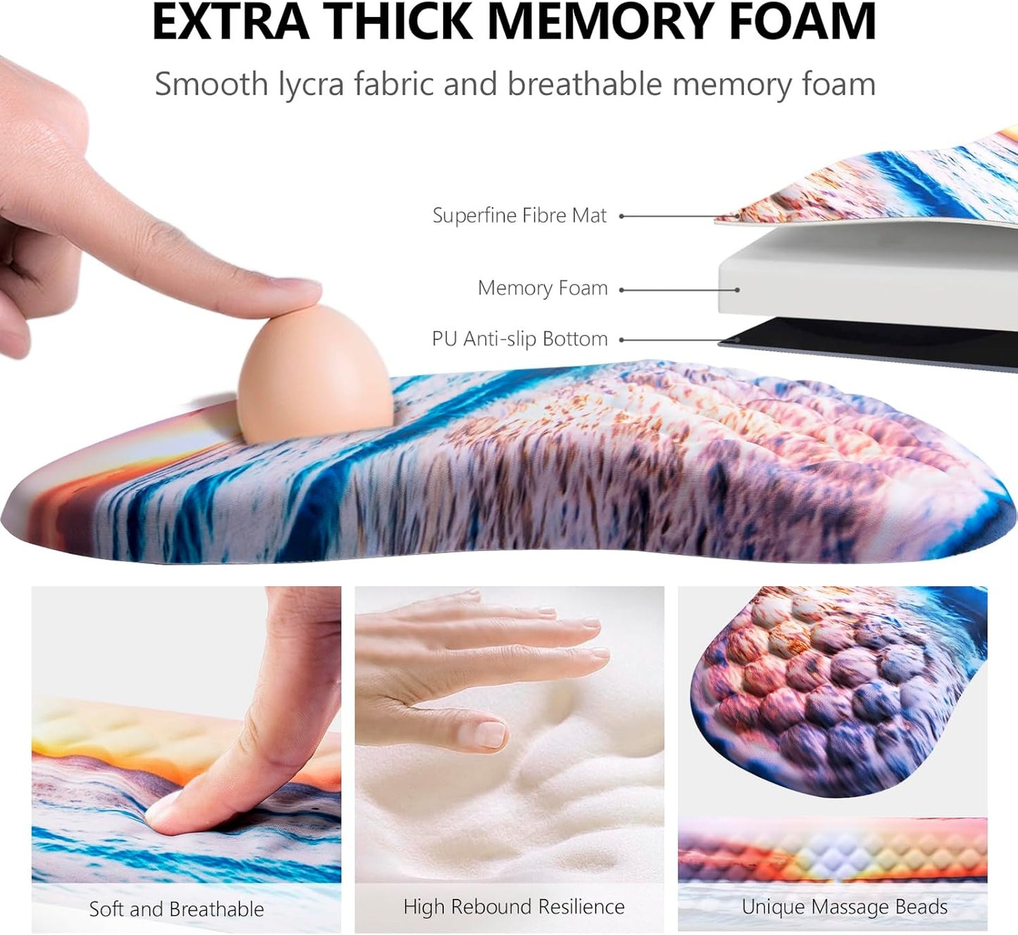 Mouse Pad Wrist Support, Laokiiy 2 in1 Keyboard Wrist Rest+ Ergonomic Mouse Pad, Non-Slip Wrist Rest for Computer Keyboard, Made Easy Typing & Relieve Wrist Pain(Sunrise Beach)