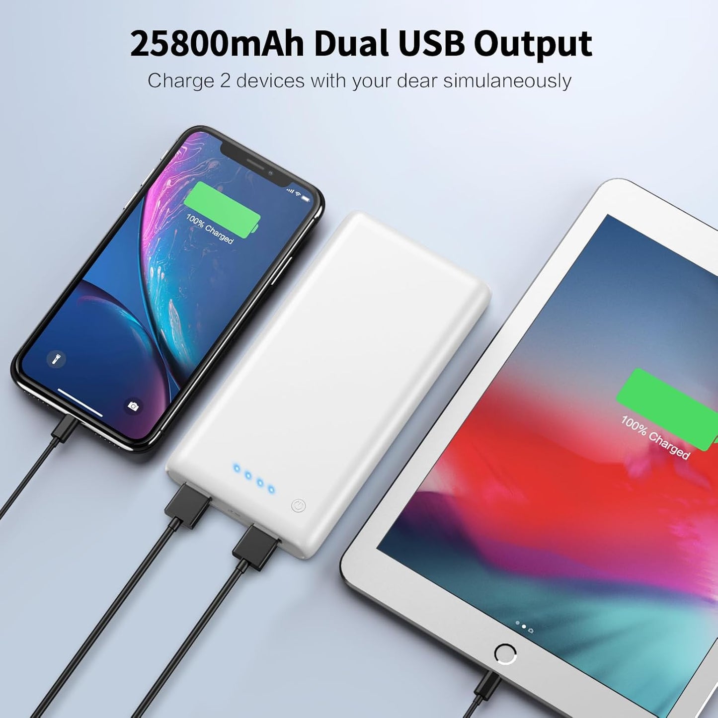 Portable Charger Power Bank 26800mah,Ultra-High Capacity Safer External Cell Phone Battery Pack,2 USB Output High Speed Charging Power bank Compatible with iPhone 16/15/14/13/12 Samsung Android-White