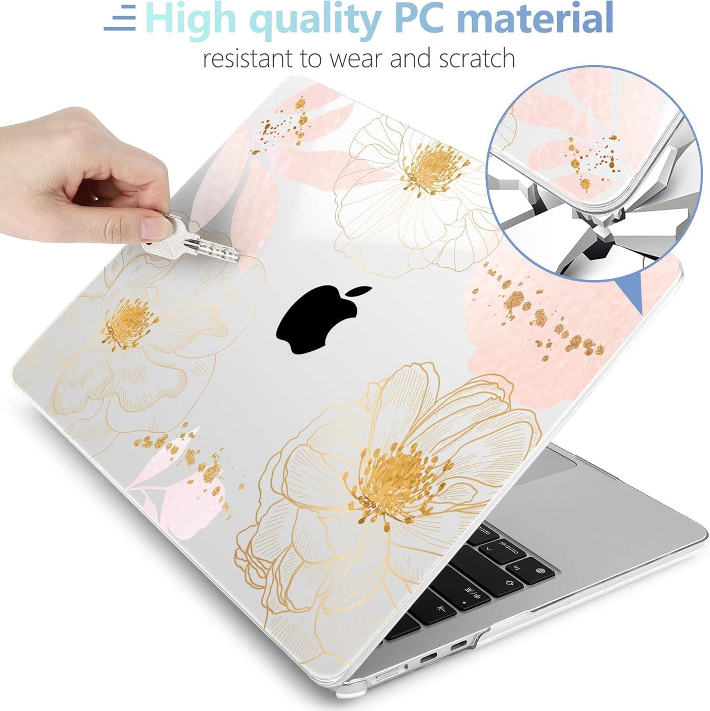 MEEgoodo Case for MacBook Air M4/M3/M2 13.6 inch 2025 2024 2022, Fit Model A3240 A3113 A2681, Compatible with MacBook Air 13 inch, Laptop Hard Shell Case with Keyboard Cover, Tropical Pink Flowers