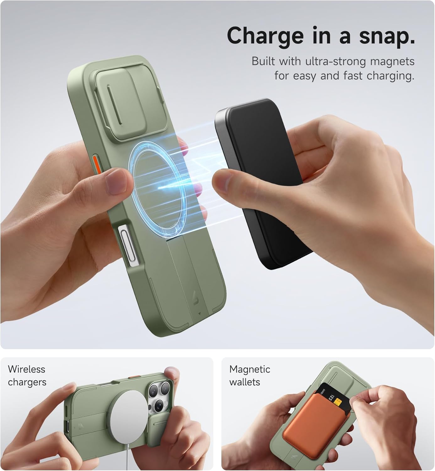 SURITCH for iPhone 16 Pro Case with Slide Camera Cover and Adjustable Kickstand, Compatible with MagSafe, Shockproof Bumper Case Slim Protective Cover for iPhone 16 Pro 6.3 Inch,Green