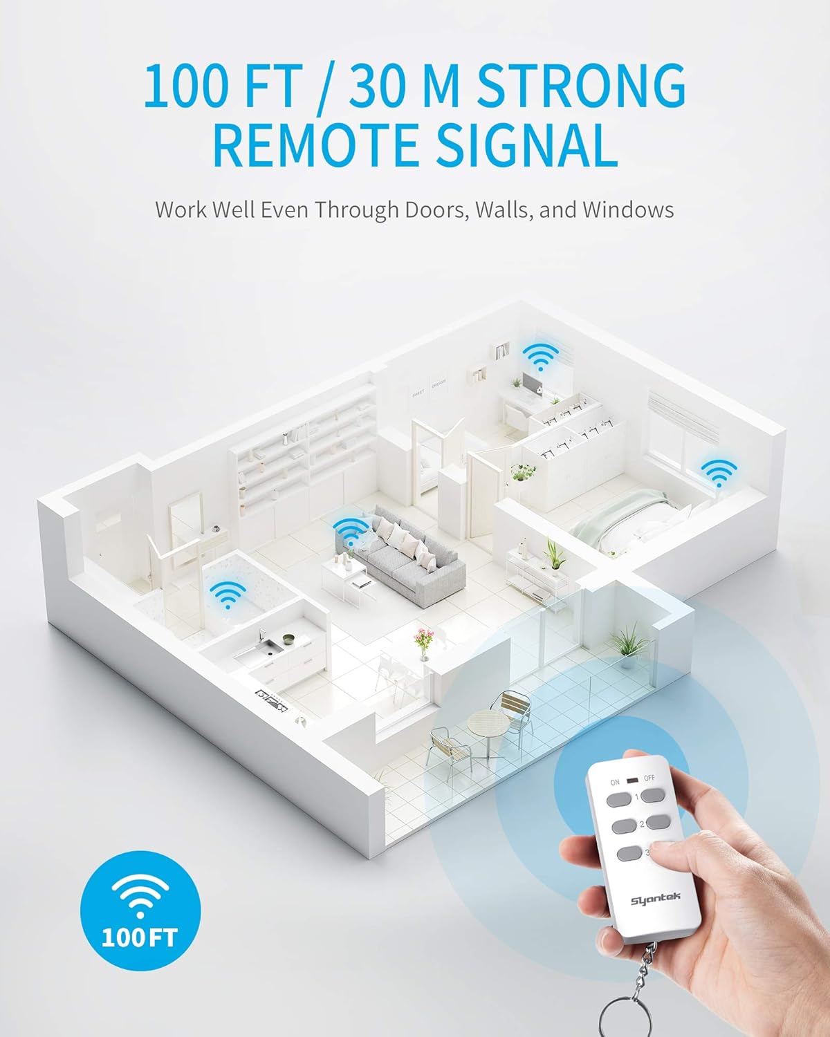 Remote Control Outlet Wireless Light Switch for Household Appliances, Expandable Remote Light Switch Kit, Up to 100 ft Range, FCC Certified, ETL Listed, White (3 Outlets + 1 Remotes)