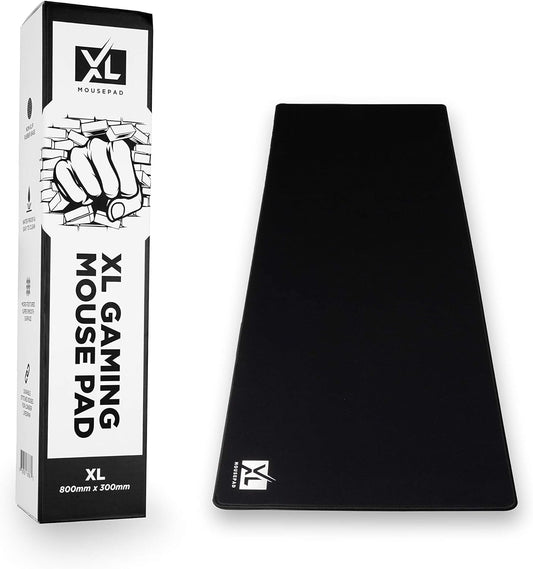 Large Extended Gaming Desk Mousepad (800x300x3mm) - Nonslip Rubber Base and Water Spill Resistant Desktop Keyboard Mouse Mat - Anti-Fray Cloth - Black