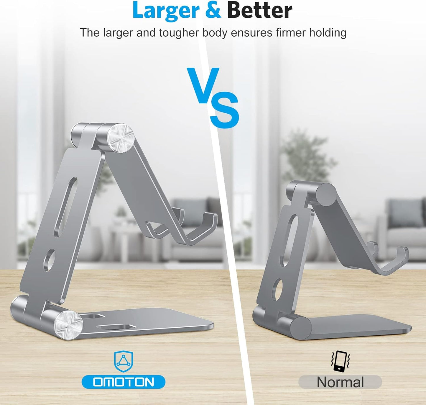 OMOTON Foldable Cell Phone Stand, C4 Portable Aluminum Phone Holder, Adjustable Phone Dock Cradle Compatible with iPhone 16/15/14 Pro Max, Samsung Galaxy, Small Tablets and Other Phones, Grey