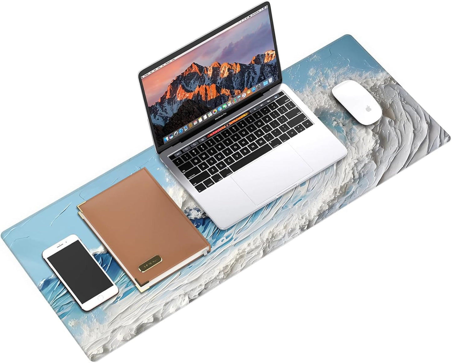 Galdas Gaming Mouse Pad XXL XL Large Long Extended Big Mousepad Non-Slip Rubber Keyboard Desk Pad with Stitched Edges for Laptop Home Office (31.5x11.8x0.08 Inch) … (Painting Waves)