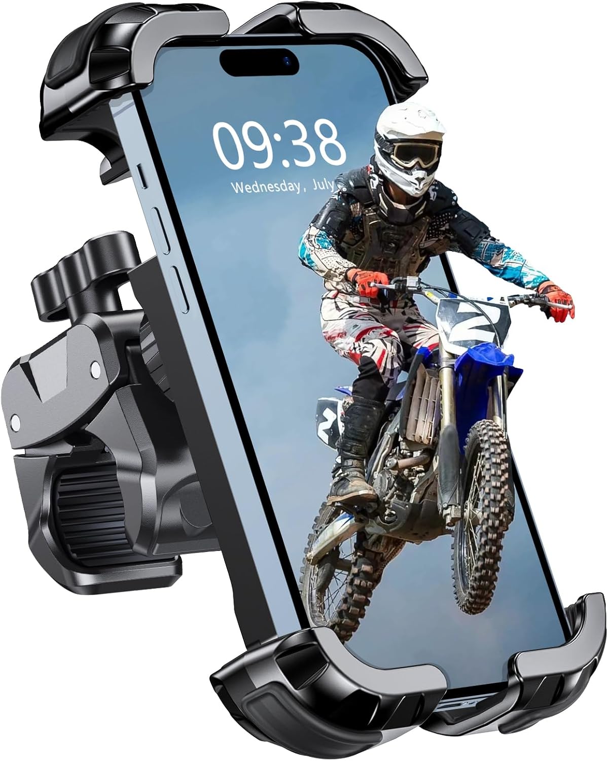 Motorcycle Phone Mount, Upgrade Bike Phone Mount [1s Lock][Secure Protection], 360° Rotatable Phone Holder for Mountain Bike/ATV/Scooter Handlebar Stand, Compatible with iPhone/Samsung 4.7-6.7"