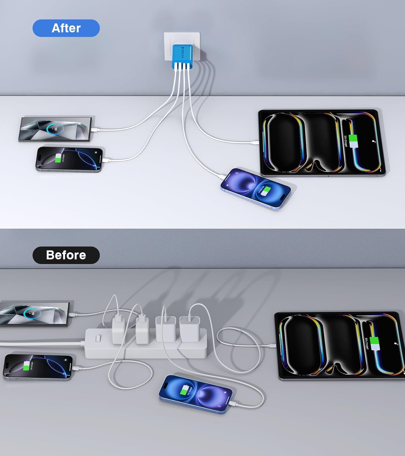 [40W/2Pack] Wall Charger, USB C Charger Block, Multi-Port PD + QC 3.0 Super Fast Charging Power Plug Adapter Brick for Watch Series 9 8 7, iPhone 16 15 14 13 Pro Max Airpod, Samsung Galaxy S24(Blue)