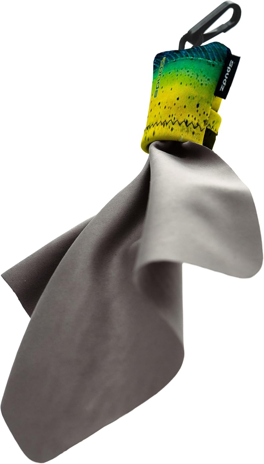 SPUDZ Ultra Microfiber Lens Cleaner – Closable Pouch, Clip-On, Washable – for Optics, Scopes, Glasses | Mahi Mahi, 6 x 6 Inch