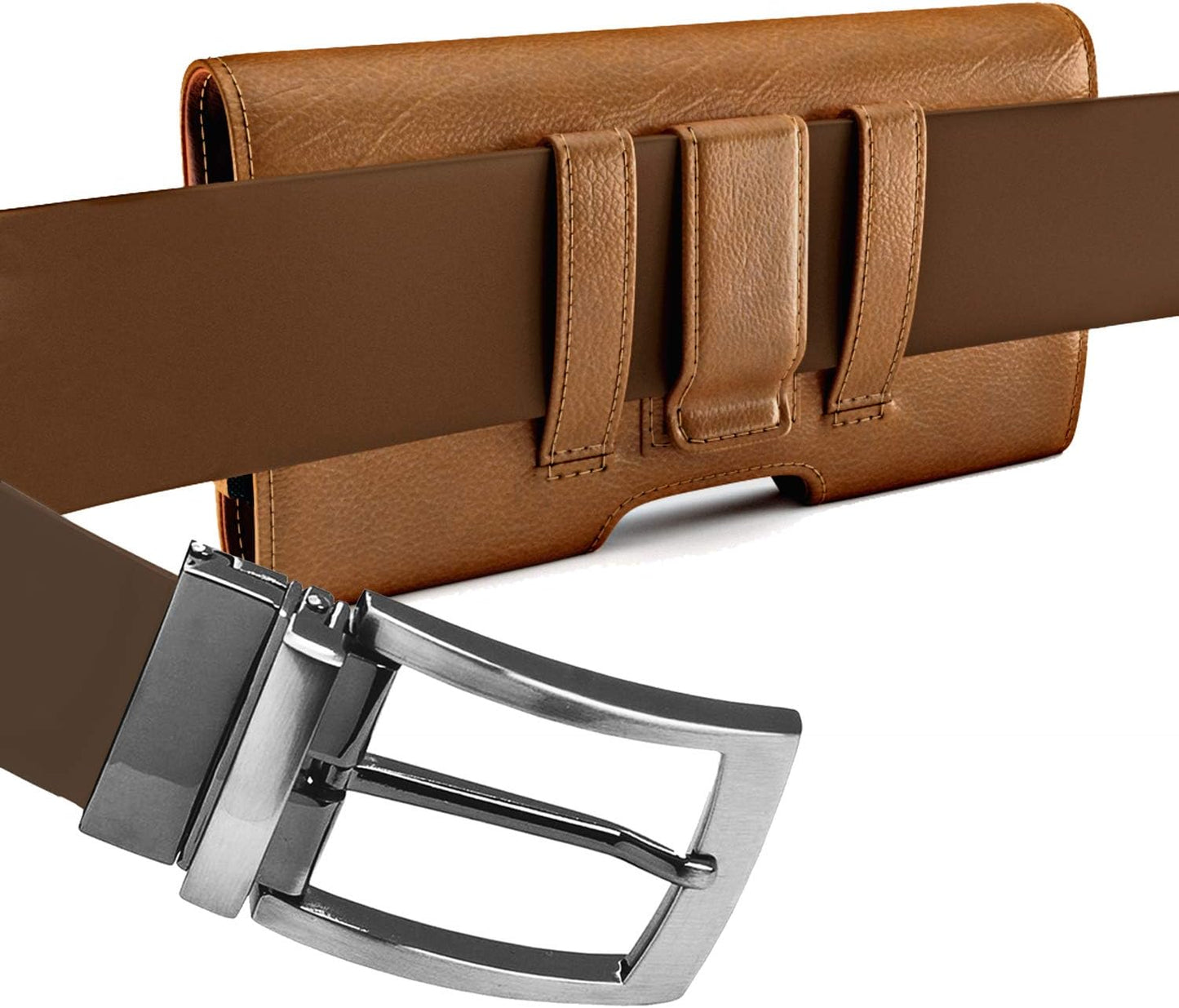 Case for Large iPhone Plus, Pro Max 16 15 14 13 12 11 Xs, Samsung Galaxy S25+ S24+ S23+ S22+ S21+, Cell Phone Belt Holster Clip, ID Card Holder Pouch, Fits Otterbox Case - Brown