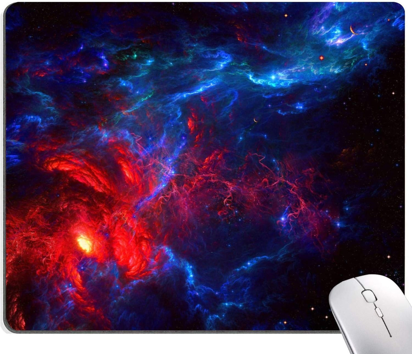 Galaxy Stars Light Black Mouse Pad, Red and Blue Nebula Mouse Mat, Non-Slip Rubber Base MousePads for Computer Office Laptop, 9.5"x7.9" Inch