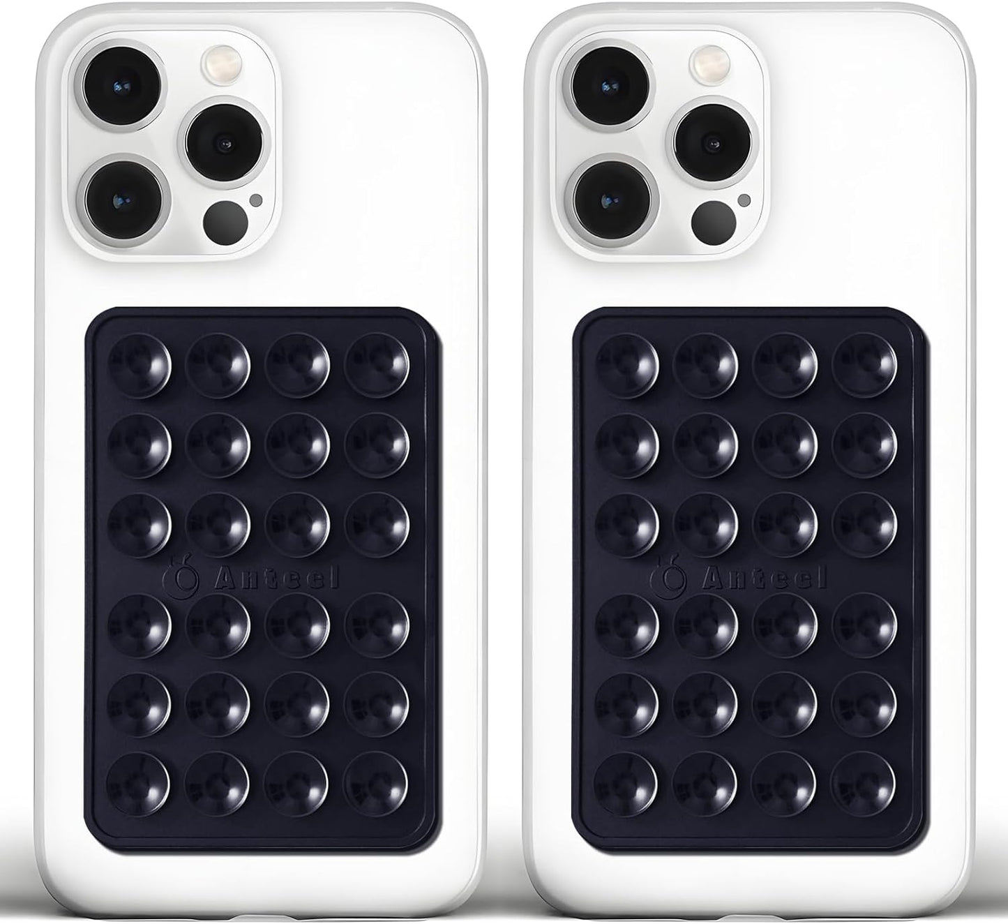 Anteel Medium-Sized Silicone Suction Phone Case Adhesive Mount, Enhanced Suction Power and Upgraded Thickened Sticky Phone Grip, Durable, Hands-Free Sticky Phone Holder, 2.28"x3.46" (BLK&BLK)