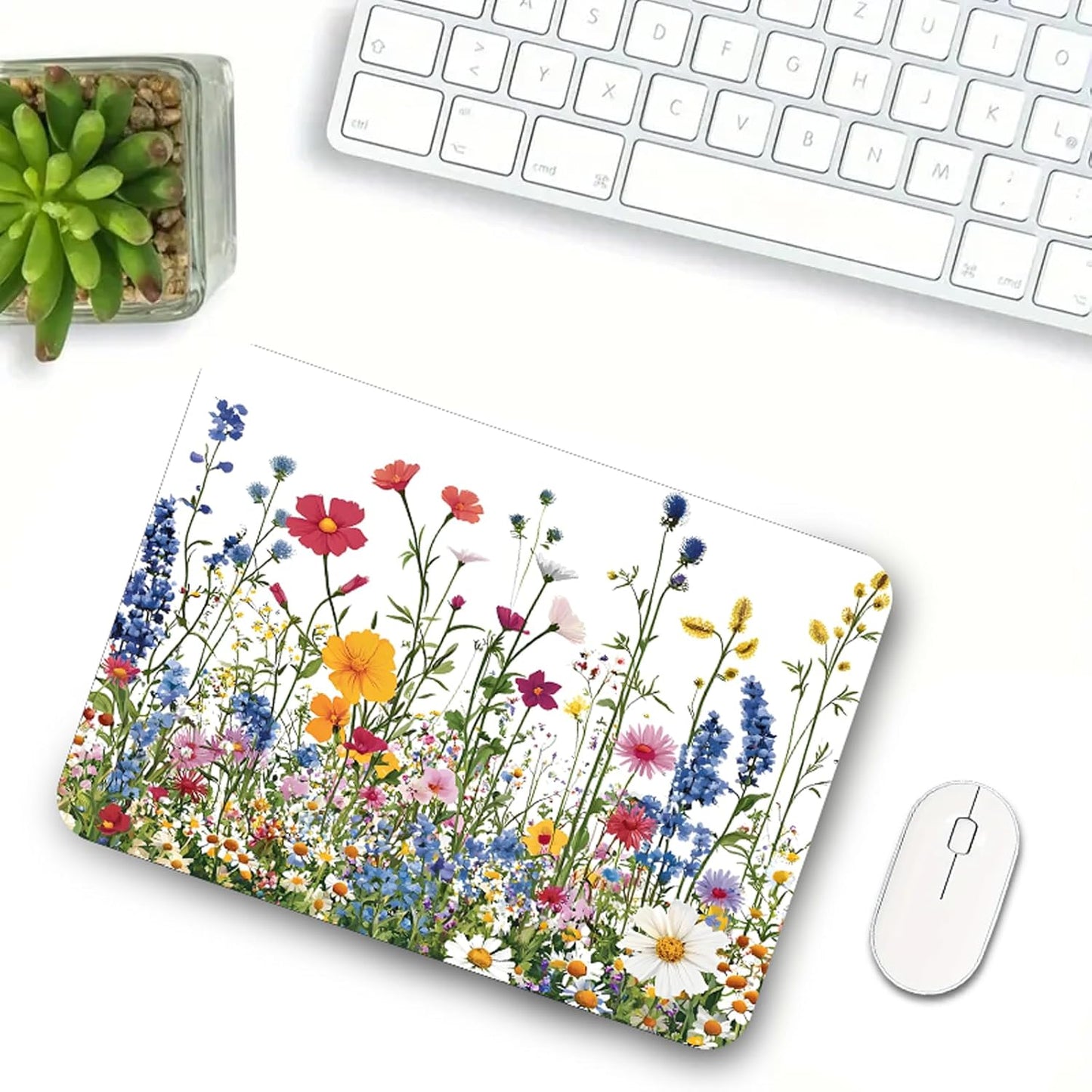 Colorful Floral Mouse Pad – Non-Slip, Washable, Waterproof with Stitched Edges, 10.2×8.3×0.12″ | Bright Desk Decor for Women, Teens & Students
