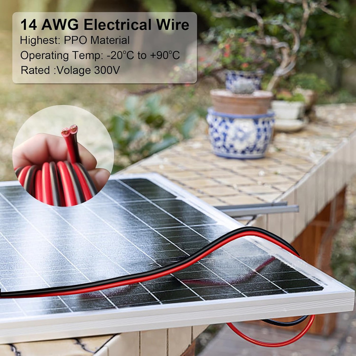 14 Gauge Wire 100FT Tinned Copper Wire-2 Conductor Parallel Wire Insulated Stranded Wire for Solar Panel Car Audio Automotive Low Voltage Electrical Wire for LED Lighting (14AWG 100FT)