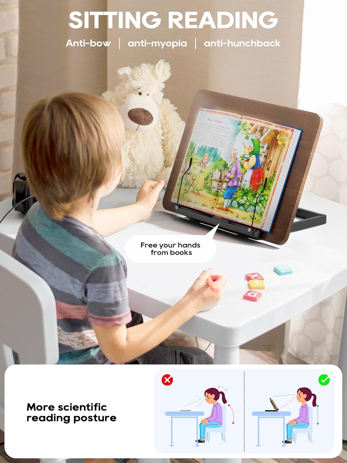 2 in 1 Adjustable Book Stand - Dual-Use Floor and Desktop Book Holder Stand, Height Adjustable 23.5-52 in, Elastic Page Clips for Music Sheet, Recipe, Tablet, Laptop-Black