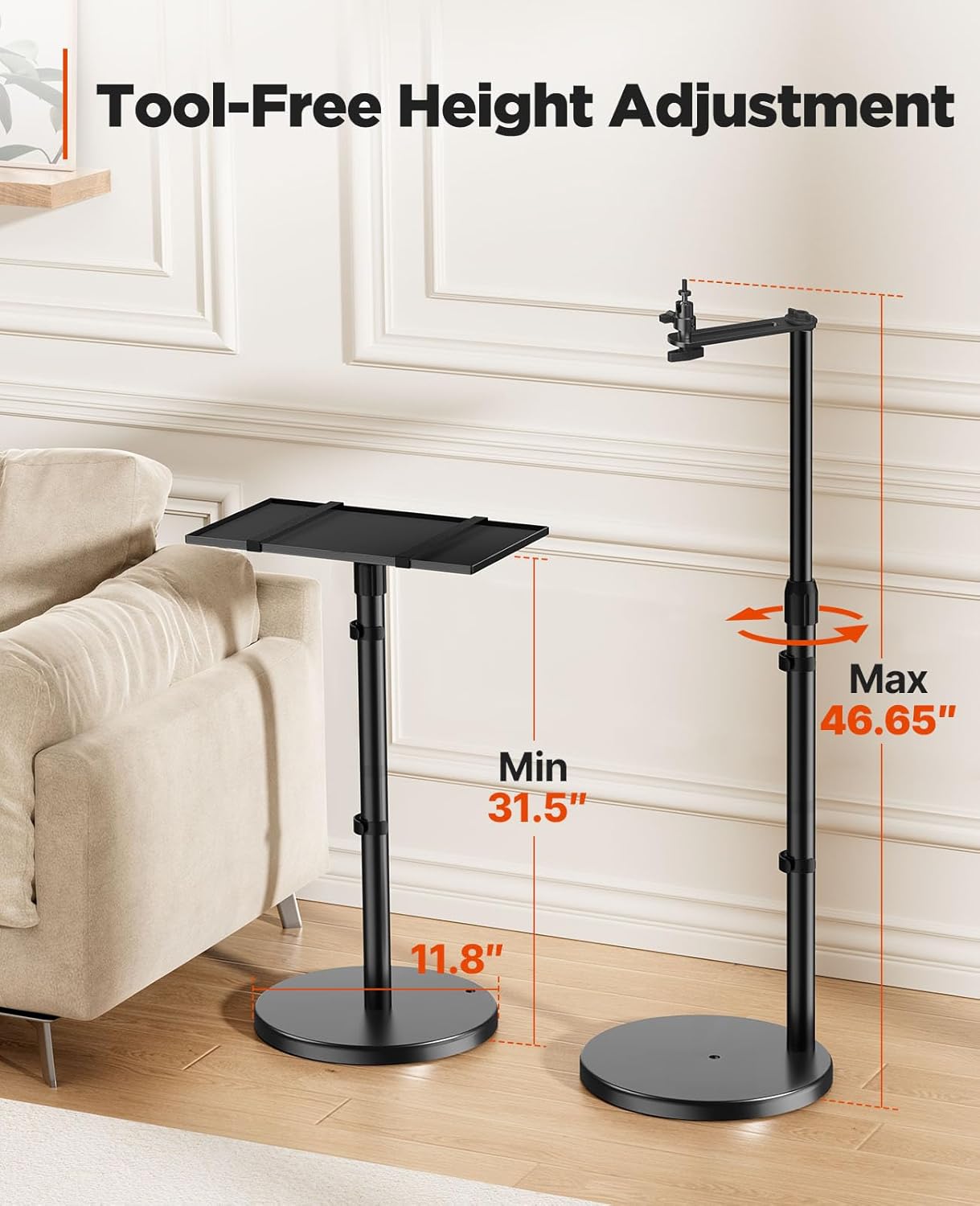 AMADA HOMEFURNISHING Height Adjustable Projector Stand 32"-47", Projector Floor Stand with 3 Mounting Options, 360° Rotatable Ball Head for Home & Office & Outdoor, AMPS04