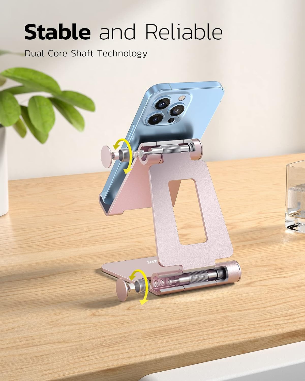 Nulaxy Dual Folding Cell Phone Stand, Fully Adjustable Foldable Desktop Phone Holder Cradle Dock Compatible with Phone 16 15 14 13 12 11 Pro Xs Xs Max Xr X 8, Nintendo Switch, All Phones - Rose Gold