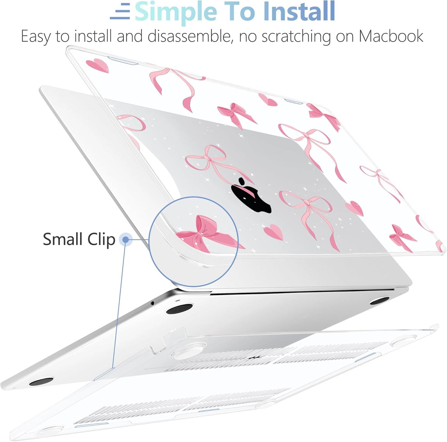 MEEgoodo Case for M4/M3/M2 MacBook Air 13.6 inch Case 2025 2024 2022, Fit Model A3240/A3113/A2681, Laptop Hard Shell with Keyboard Cover Compatible with MacBook Air 13 inch, Pink Ribbons Bows