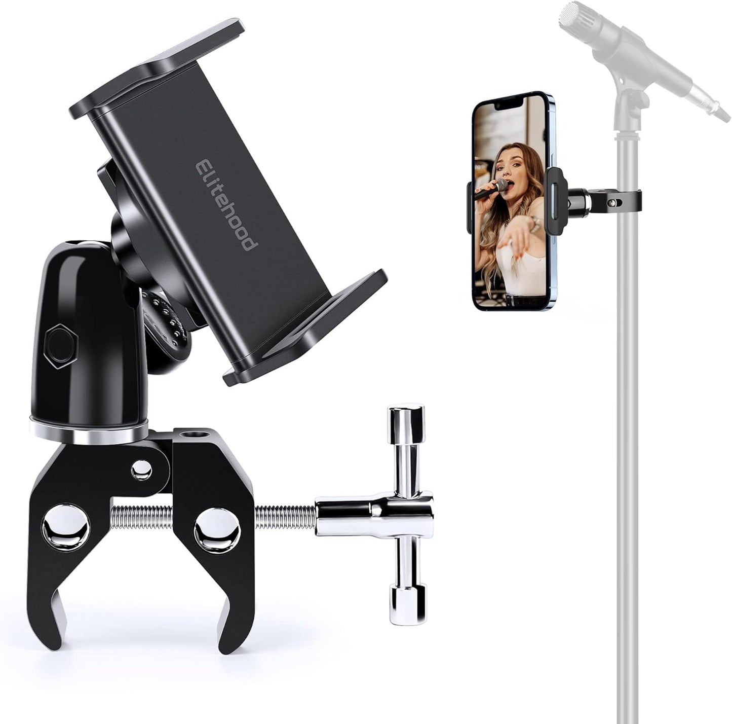 elitehood 360 Swivel Tilt Phone Holder and Mount, Adjustable for Music Boom Mic and All iPhone, Android Cell Phone