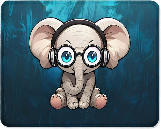 ITNRSIIET Mouse Pad with Stitched Edge Premium Textured Smooth Precise Operation Waterproof Washable Non-Slip Rubber Base Desktop Protection Mat, 10.2×8.3×0.12 inches, Pretty Elephant