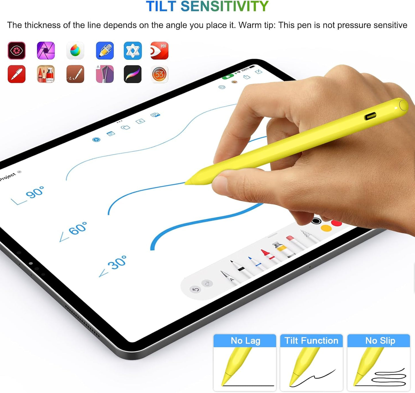 Pencil 2nd Generation Wireless Charging, HATOKU Pencil for iPad with Tilt & Palm Rejection, Magnetic Stylus Pen for ipad Air M3/3/4/5, iPad mini 5/6, ipad 6/7/8/9/10/11 Gen, ipad Pro 11/12.9 (Yellow)