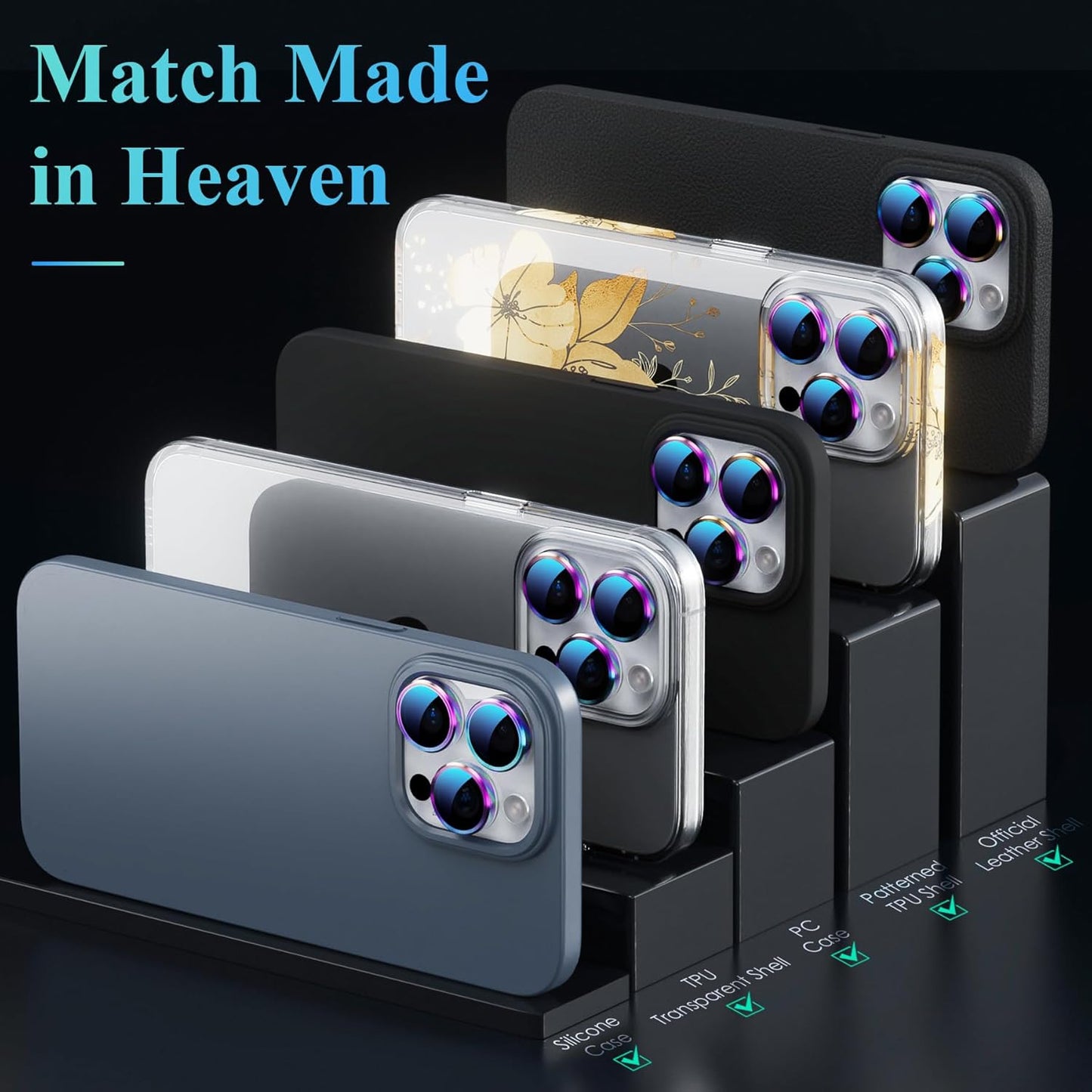 YWXTW Camera Lens Protector for iPhone 16 Pro/iPhone 16 Pro Max, [1 Step Installation Tray] Tempered Glass Screen Protector Metal Individual Camera Cover Accessories Case Friendly (Multi-Coloured)