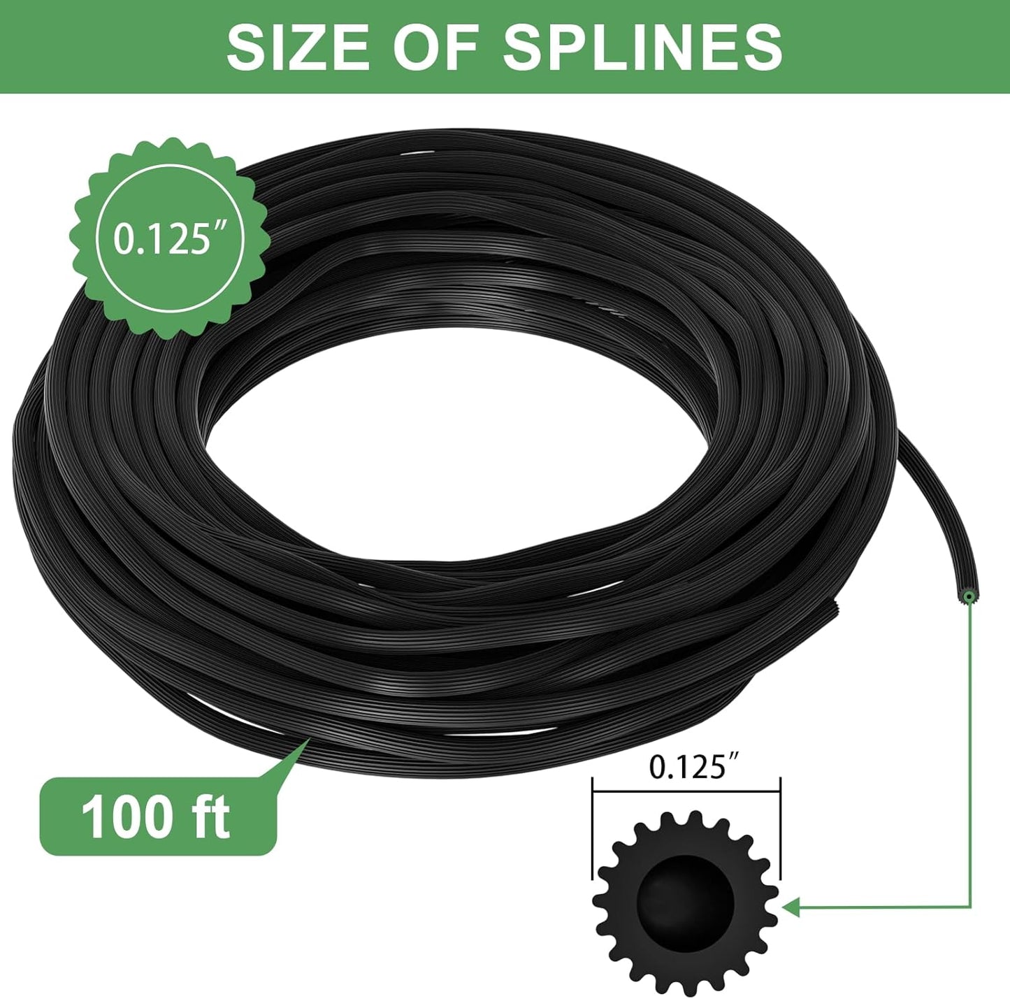 Window Screen Repair Kit, Screen Door Repair Kit, 0.125"X100' Screen Spline for Window Screen, 5 in 1 Screen Replacement Kit, Screen Roller Tool Round Retainer Spline Removal Hook Ruler Cutter