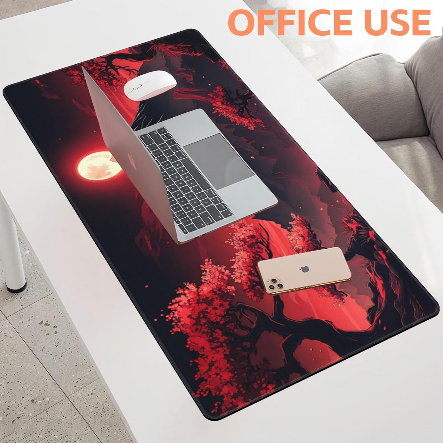 Mouse Pad Large Japanese Landscap Non-Slip Game Desk Mat with Stitched Edge Laptop Keyboard Desk Pad for Work Home Gaming (35.4 x 15.7 Inches)