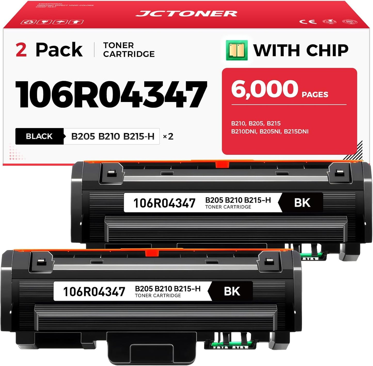 B205 B210 B215 Black High Capacity Toner Cartridge with chip 2-Pack Replacement for Xerox 106R04347 Toner Compatible with Xerox B210 B205 B215 B210DNI B205NI B215DNI Printer Ink All-in-One Copier Copy