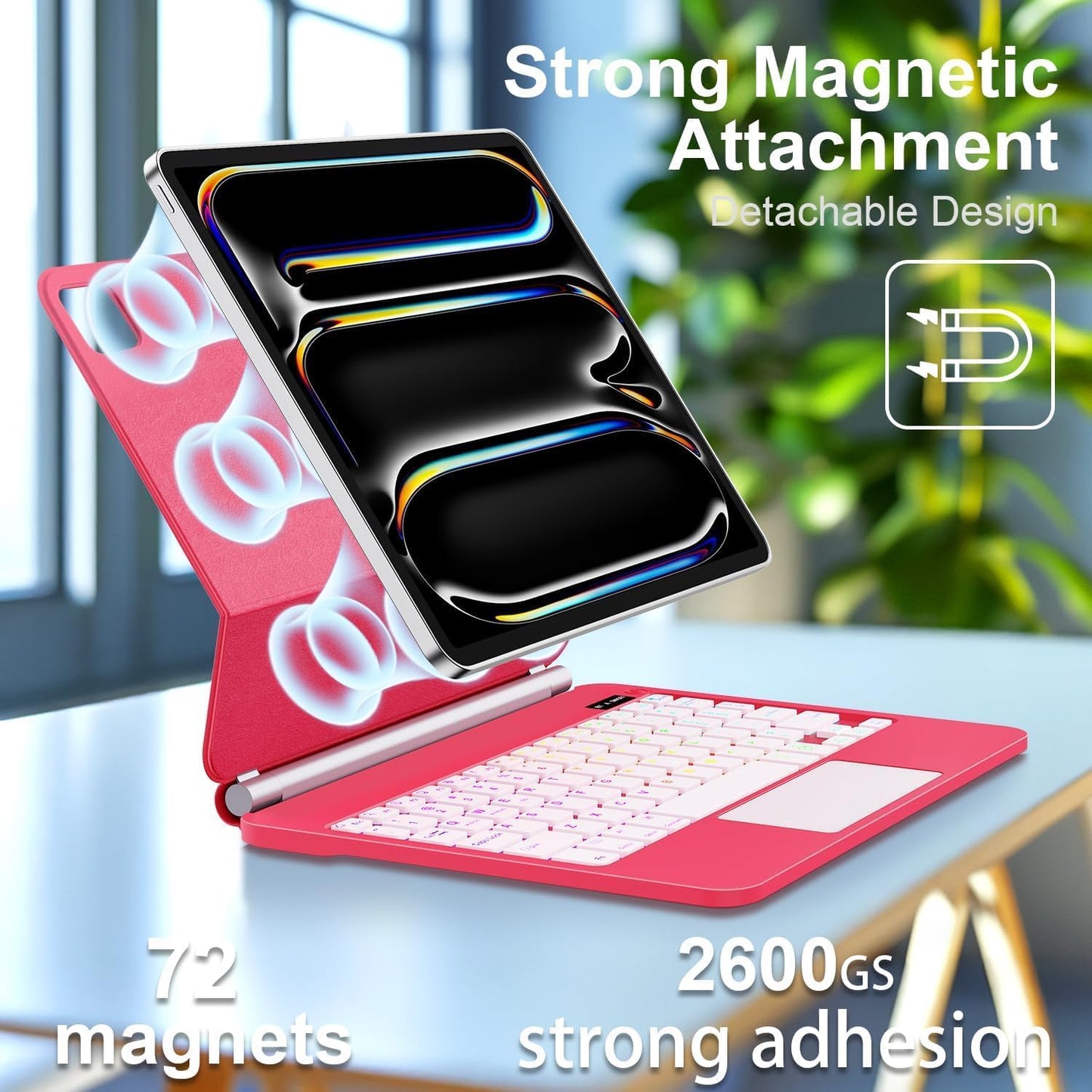 for iPad Pro 13 Inch Case with Keyboard (M4, 2024)，Magic-Style Magnetic – 7 Colors Backlight -Floating Cantilever Stand - Multi-Touch Trackpad Keyboard Case for iPad Pro 13 (Rose Red)