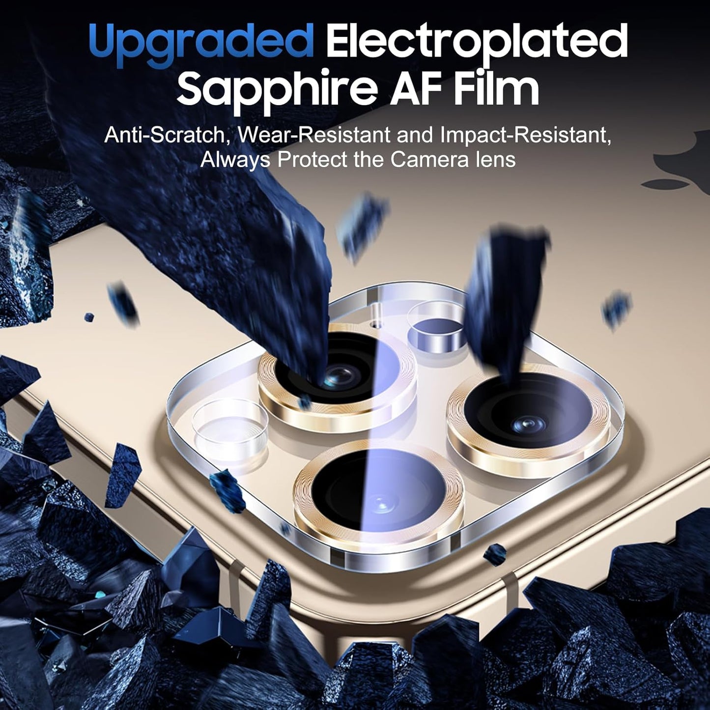 UniqueMe for 3 Pack iPhone 16 Pro/iPhone 16 Pro Max Camera Lens Protector - [Drop Protection] [Case Friendly] 9H Tempered Glass Camera Cover Screen [Update New Version] - Gold