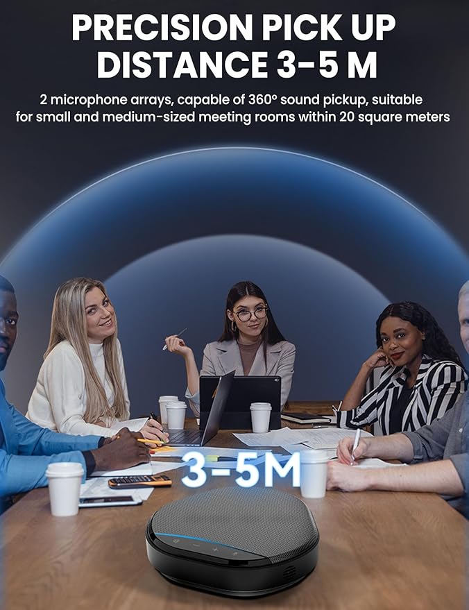 Conference Speaker and Microphone, 360° Enhanced Voice Pickup with 2 AI Mics, Echo & Noise Reduction, USB-C Plug & Play Speakerphone for Zoom Skype Teams Calls, for Home Office and Meeting Room