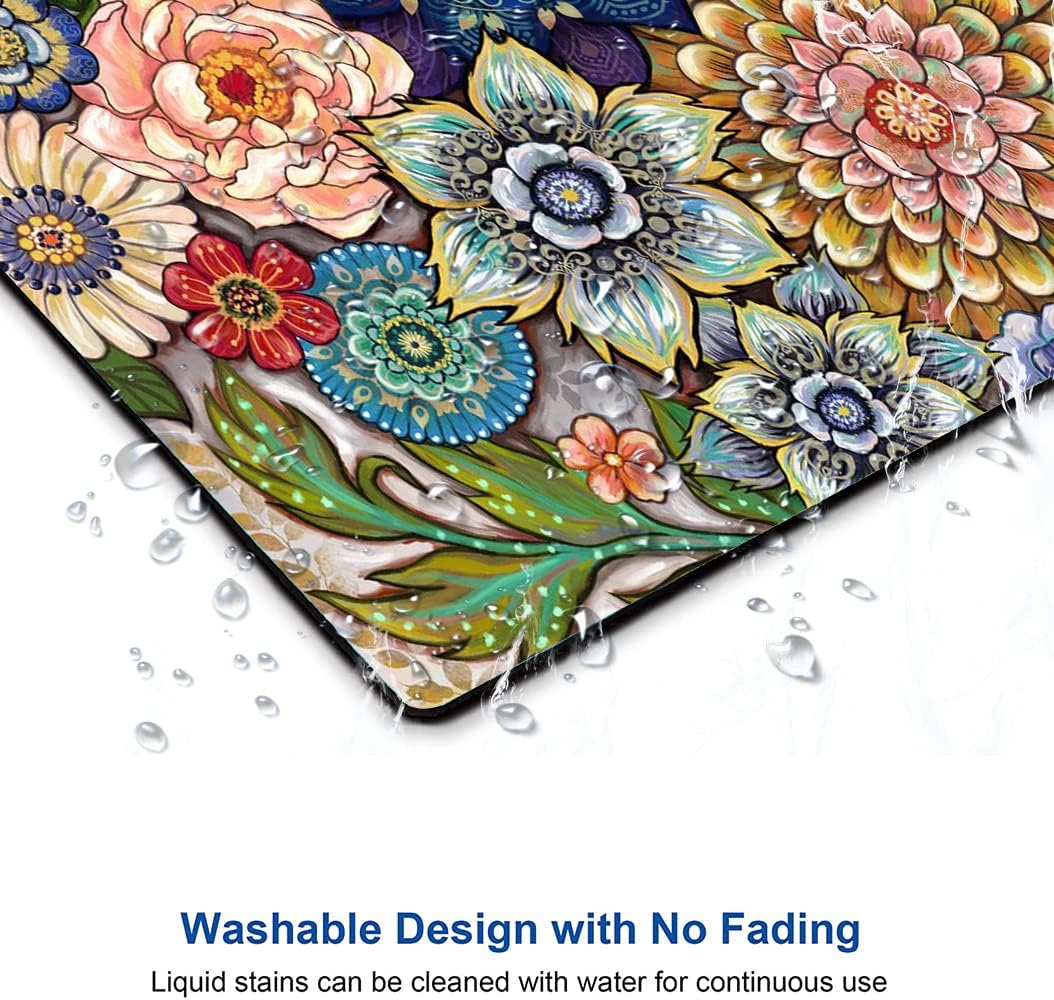 Mouse Pad, Abstract Floral Mouse Pad, Premium-Textured Computer Mouse Mat Square Waterproof Non-Slip Rubber Base Mousepad, Boho Flowers