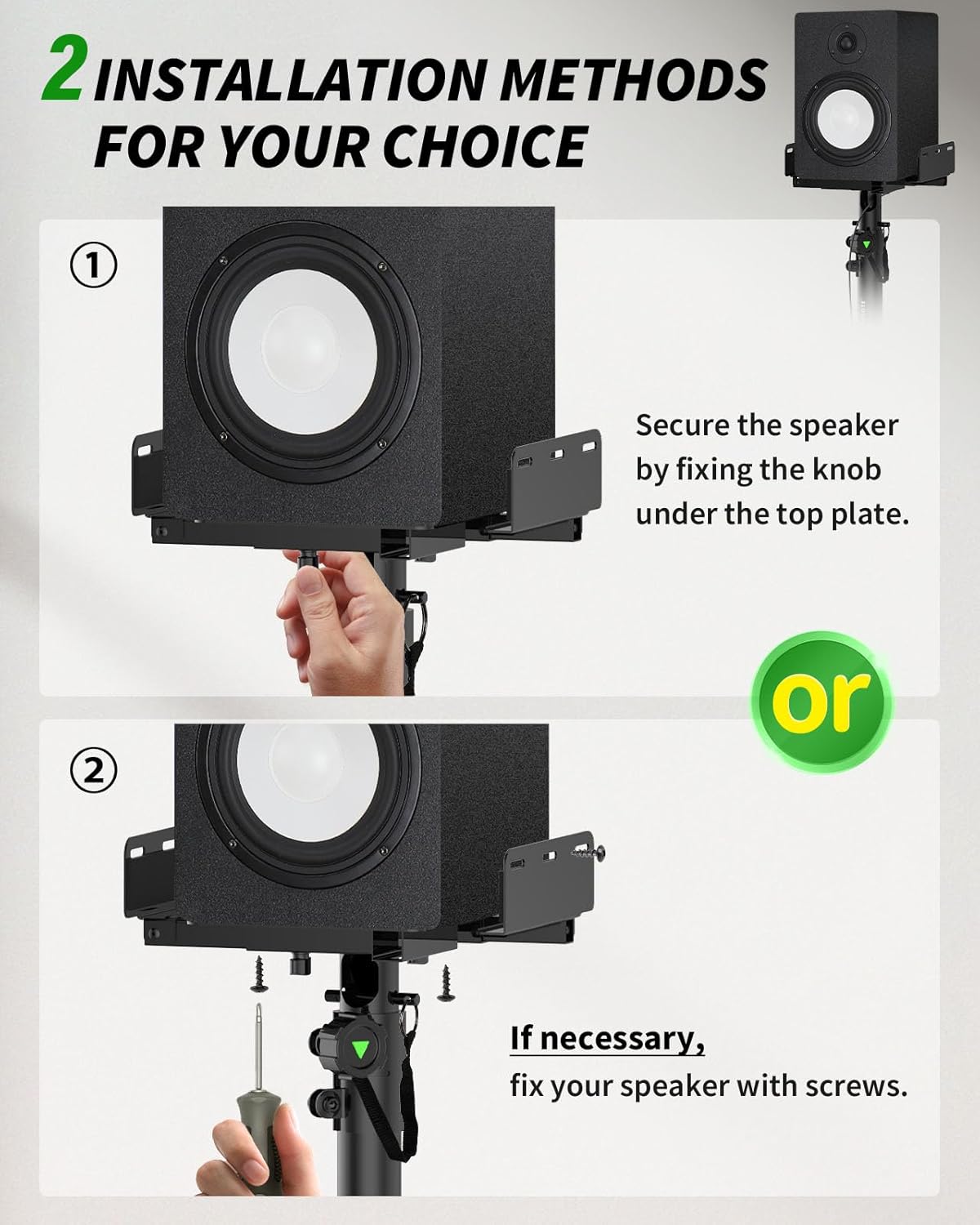Set of 2 Dual Side Clamping Studio Monitor Stands Desktop Clamp Speaker Stands with Cable Management Extendable Top Plate Mounted by Screws