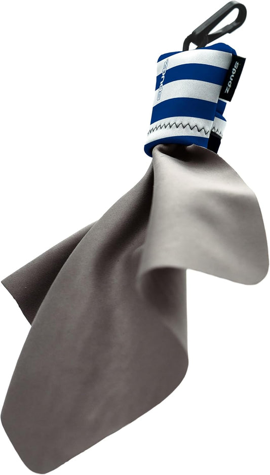 SPUDZ Ultra Microfiber Lens Cleaner – Closable Pouch, Clip-On, Washable – for Optics, Scopes, Glasses | Navy Stripes, 6 x 6 Inch