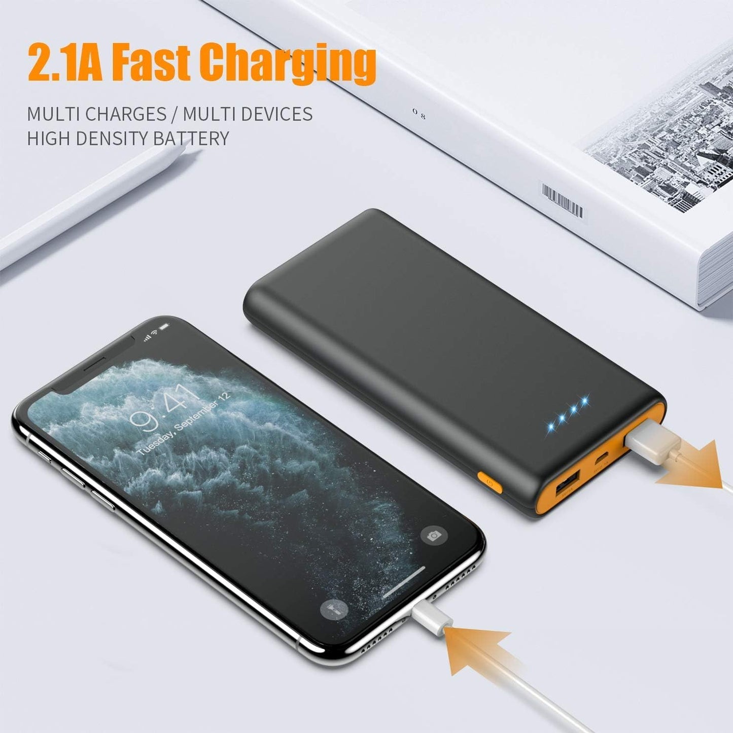Portable Charger Power Bank 26800mah,Ultra-High Capacity Safer External Cell Phone Battery Pack,2 USB Output High Speed Charging Power bank Compatible with iPhone 15/14/13/12 Samsung Android LG-Orange