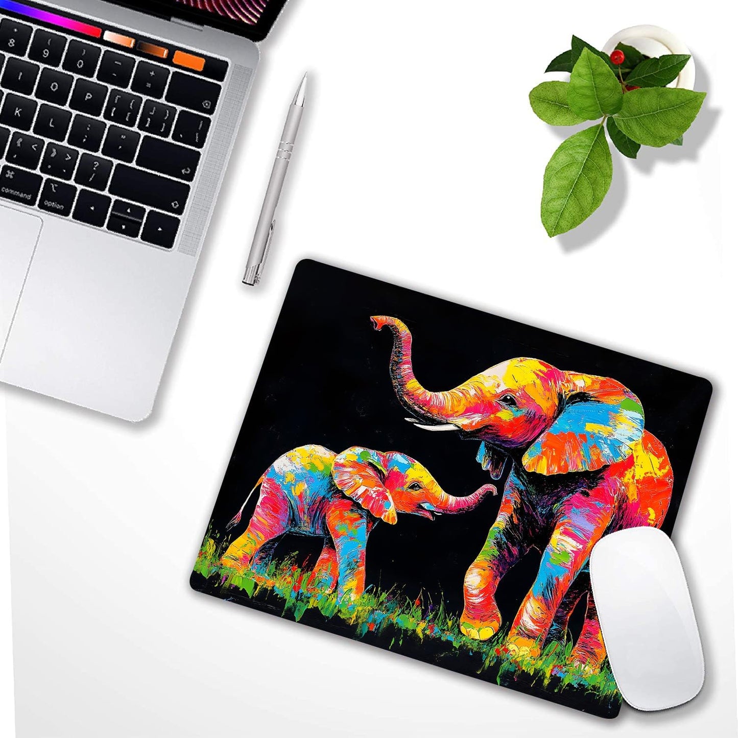 Colorful Animal Elephant Custom Mouse Pad with Non-Slip Rubber, Small Square Design for Wireless Laptop & Computer Mouse Pads for Desk, 9.5 x 7.9 inch Smooth Surface for Gaming & Office