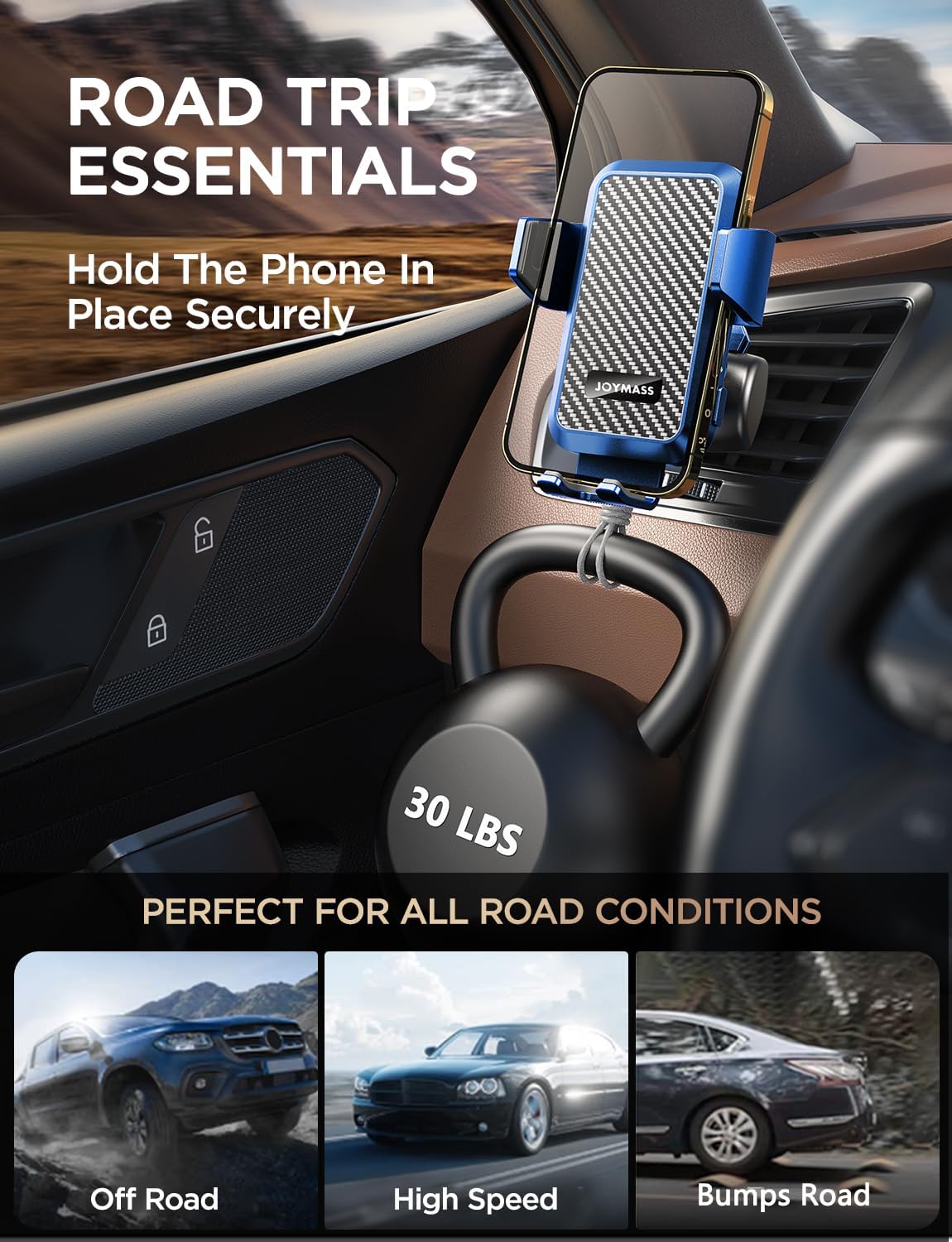 Wireless Car Charger, JOYMASS 15W Fast Charging Auto Clamping Car Charger Cell Phone Holder Mount Vent for iPhone 15 14 13 12 Mini Pro Max, Samsung Galaxy S24 Ultra S23 S22 S21+ Note 20, etc - Blue