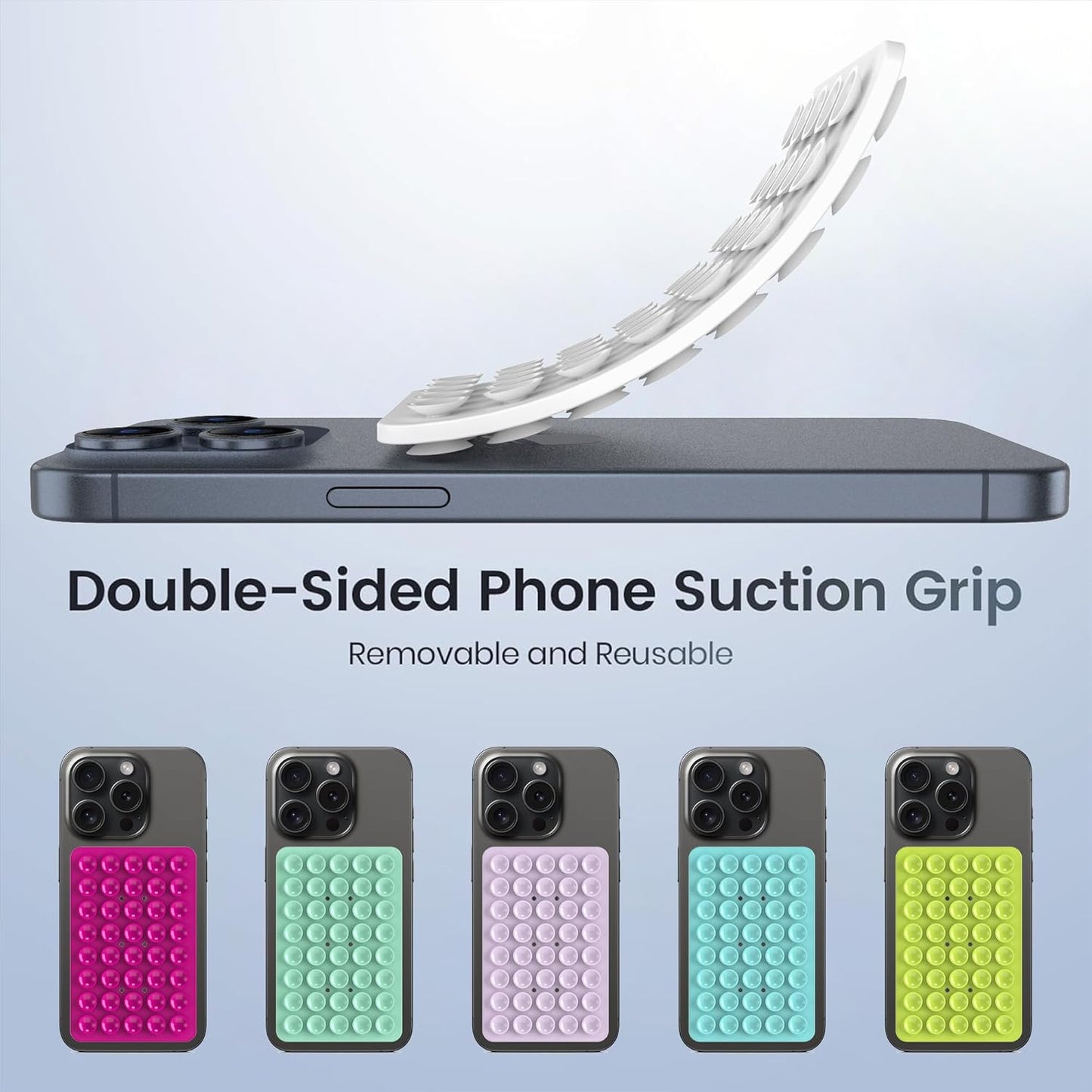 Double Sided Silicone Suction Phone Holder Mount, Silicon Accessory for iPhone and Android, Hands-Free Mirror Shower Phone Holder, TikTok Videos and Selfies (White)