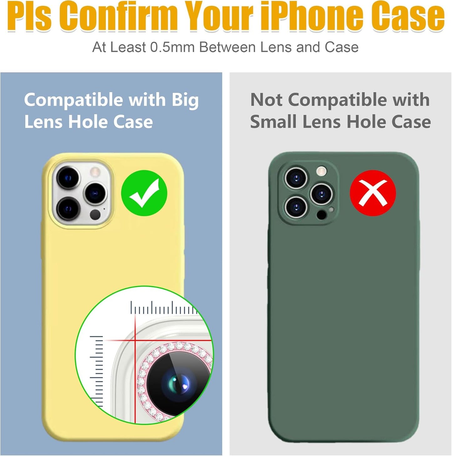 AGVEE 3+3 6 Pack for iPhone 13 Pro 6.1" / 13 Pro Max 6.7" Camera Lens Cover Protector, Bling Diamond & Bling Glitter Metal Ring 9H Tempered HD Glass Camera Cover Protector Film, Bling-Pink