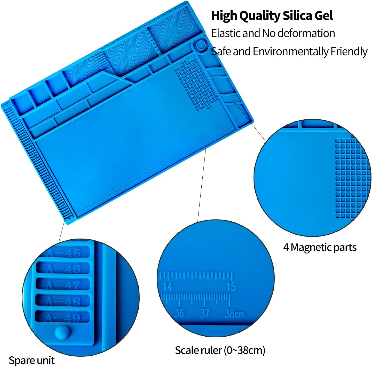 Kaisi S-180 Large Silicone Soldering Mat Magnetic Repair Work Mat, Heat Resistant Insulation Large Platform Station Pad for Soldering, Electronics, Computer Repair, Size 21.6 x 13.8 inch