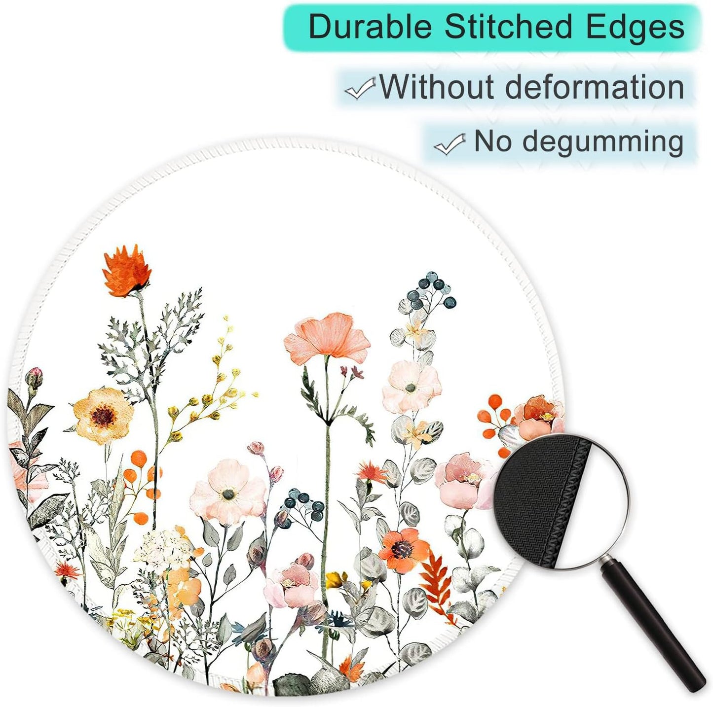 ITNRSIIET Round Mouse Pad with Stitched Edge Premium-Textured Waterproof Non-Slip Rubber Base Desktop Protection Mat Diameter 8.7 inches, Wildflowers